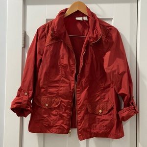 Zenergy Chico's Size 1 Burnt Orange Tab Sleeve Jacket gold hardware EUC